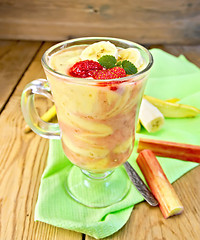 Image showing Dessert milk with rhubarb and banana on board