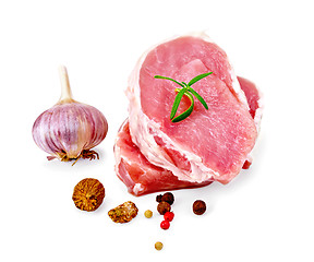 Image showing Meat pork slices with spices and nutmeg