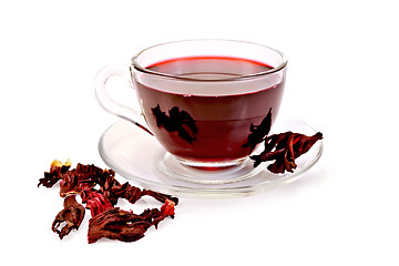 Image showing Tea hibiscus in glass cup