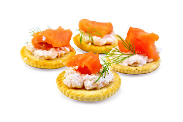 Image showing Cracker with cream and salmon