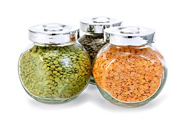 Image showing Lentil different in three jars