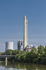 Image showing power plant at german river with blue sky