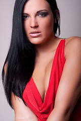 Image showing girl with black hair in red dress