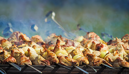 Image showing Kebab on skewers on the grill