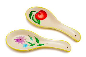 Image showing Two large ceramic spoon on a white background.