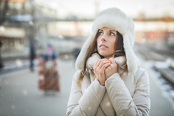 Image showing Young woman feeling cold in winter day