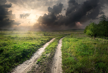 Image showing Lightning over road