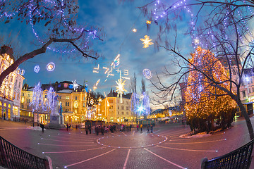 Image showing Ljubljana's city center decorated for Christmas.