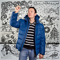 Image showing Asian Man in Down Padded Coat 