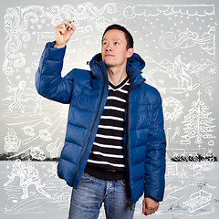 Image showing Asian Man in Down Padded Coat 