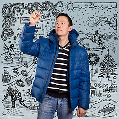 Image showing Asian Man in Down Padded Coat 