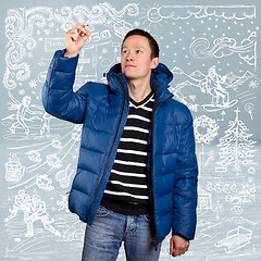 Image showing Asian Man in Down Padded Coat 