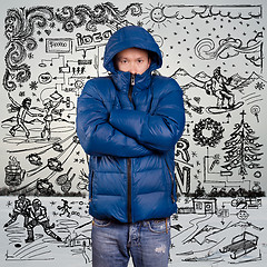 Image showing Asian Man in Down Padded Coat 