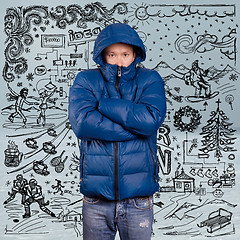 Image showing Asian Man in Down Padded Coat 