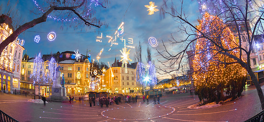 Image showing Ljubljana's city center decorated for Christmas.