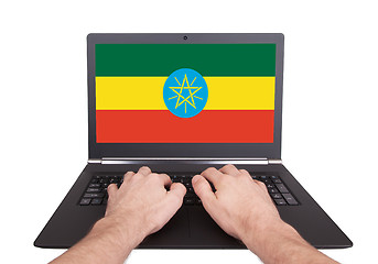 Image showing Hands working on laptop, Ethiopia