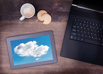 Image showing Cloud-computing connection on a digital tablet pc