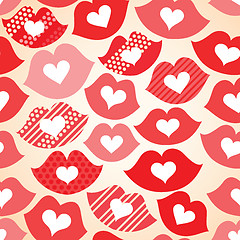 Image showing Seamless festive background with lips and hearts