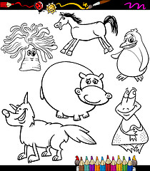 Image showing animals set cartoon coloring book