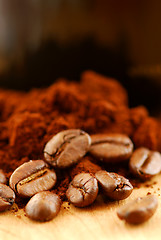 Image showing Coffee beans and ground coffee