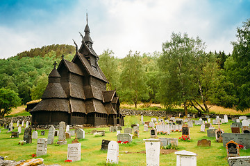 Image showing Borgund Stave Stavkirke Church And Graveyard, Norway