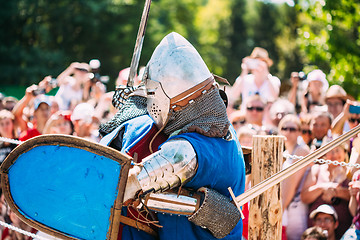 Image showing Knights In Fight With Sword. Restoration Of Knightly Battle