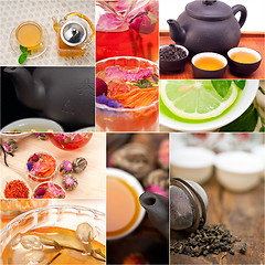 Image showing collection of different herbal tea infusion collage