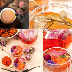 Image showing collection of different herbal tea infusion collage