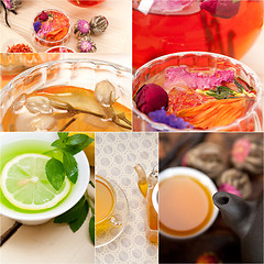 Image showing collection of different herbal tea infusion collage