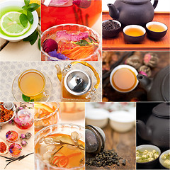 Image showing collection of different herbal tea infusion collage