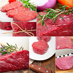 Image showing different raw beef cuts collage