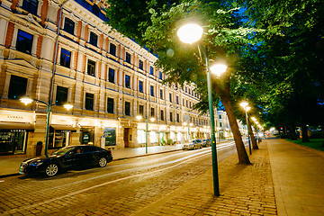 Image showing Night view of Pohjoisesplanadi street in Helsinki