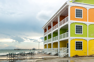 Image showing Colorful homes by the beach