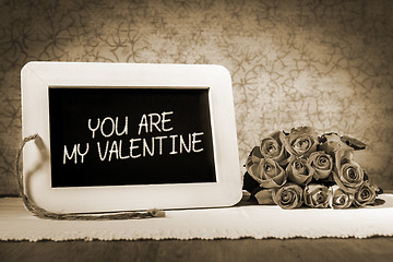 Image showing slate blackboard valentine sepia