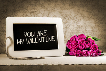 Image showing slate blackboard valentine and roses