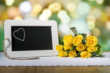 Image showing slate blackboard heart and roses