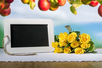 Image showing slate blackboard heart and roses