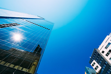 Image showing Blue Skyscrapers Background. Modern Architecture In Estonian Cap