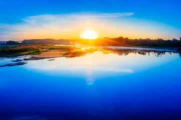 Image showing Beautiful Lake River On Sunrise Sunset