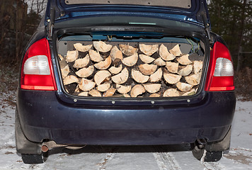 Image showing car carries firewood in the trunk