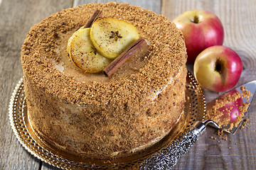 Image showing Apple cake with caramel mousse.