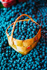 Image showing Fresh Fruit Organic Berry Blueberries In Wicker Basket