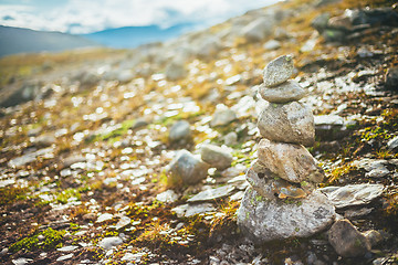 Image showing Stack Of Rocks On Norwegian Mountain, Norway Nature