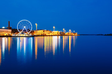 Image showing Night Scenery View Of Embankment With Ferris Wheel In Helsinki,