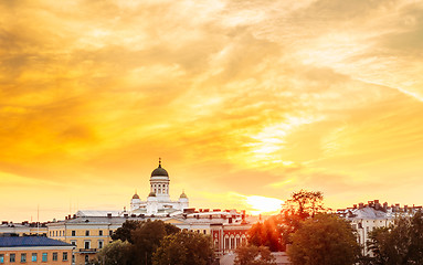 Image showing Helsinki Cathedral, Helsinki, Finland. Summer Sunset Evening