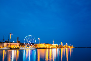 Image showing Night Scenic View Of Embankment With Ferris Wheel In Helsinki, F