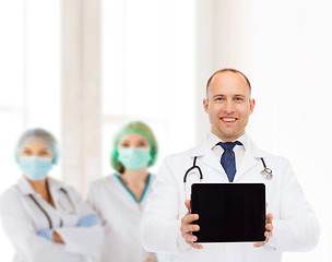 Image showing smiling male doctor with stethoscope and tablet pc