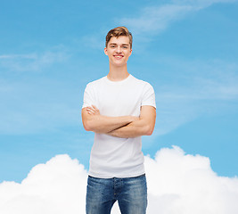 Image showing smiling young man in blank white t-shirt