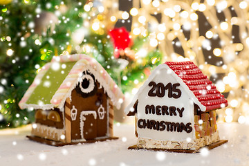 Image showing closeup of beautiful gingerbread houses at home