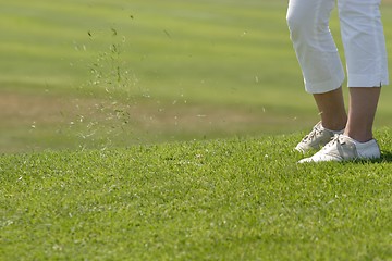 Image showing Female golfer in golf course